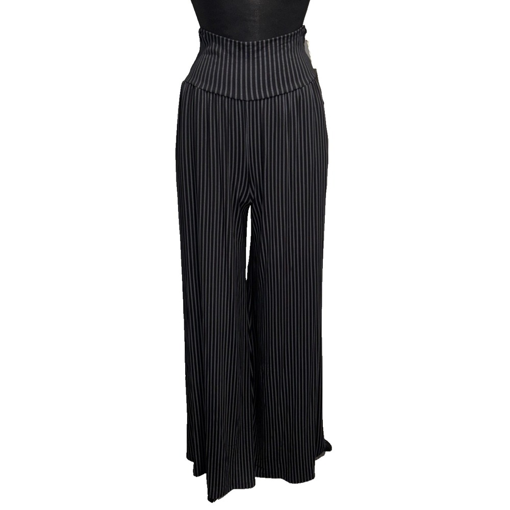 NEW Blue Sky Clothing Co Striped Wide Leg Palazzo Pants Bamboo Size M Black Gray